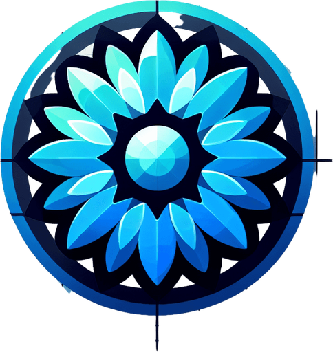 A round cyan and blue flower. Top down view.
Single Game Texture. In-Game asset. 2d. Blank background. High contrast. No shadows.