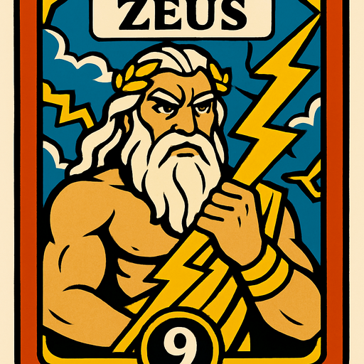 zeus card.
In-Game asset.  2d.  High contrast.  No shadows