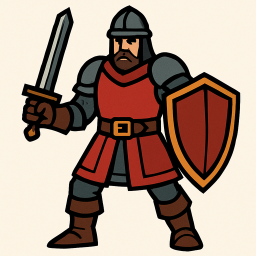 Ortaçağ dönemi savaşçı.
In-Game asset.  2d.  High contrast.  No shadows