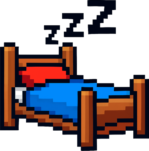 bed with zzz 2d pixel art.
In-Game asset.  2d.  High contrast.  No shadows