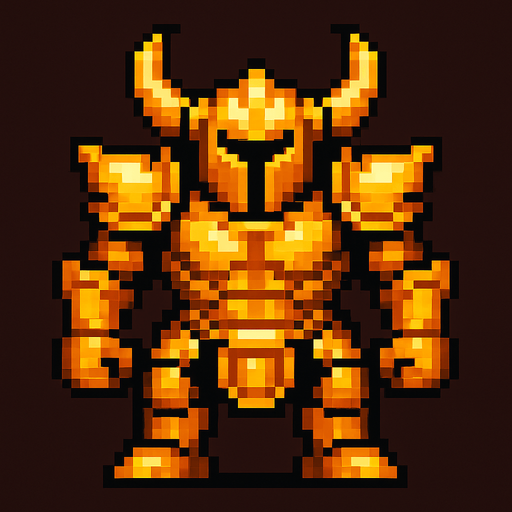 boss düşman altın zırh pixel art.
In-Game asset.  2d.  High contrast.  No shadows