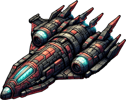 enemy space ship
Single Game Texture. In-Game asset. 2d. Transparent background. High contrast. No shadows.