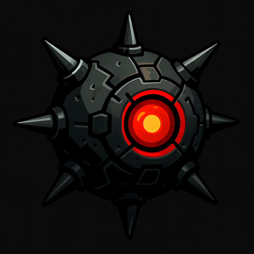 sci fi floating war mine with red light
In-Game asset.  2d.  High contrast.  No shadows
