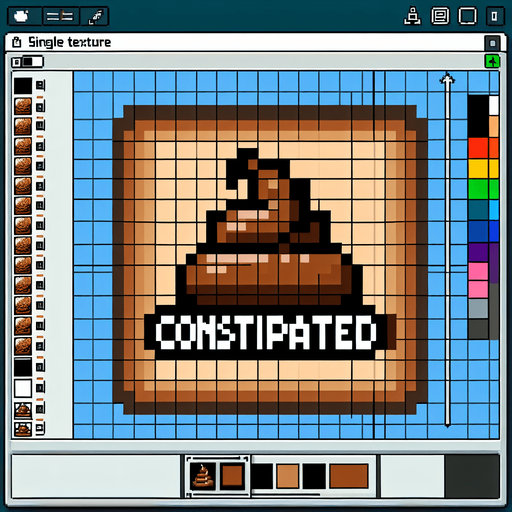 text saying "Constipated" against a poop banner. pixelated. 8-bit.
Single Game Texture. In-Game asset. 2d. Blank background. High contrast. No shadows.