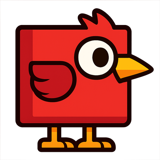 Square shaped red bird facing right.
In-Game asset.  2d.  High contrast.  No shadows