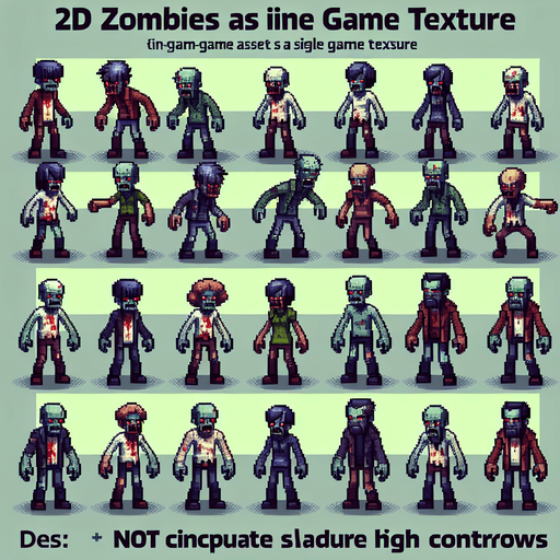 a two d zombies
\.
Single Game Texture.  In-Game asset.  2d.  Blank background.  High contrast.  No shadows