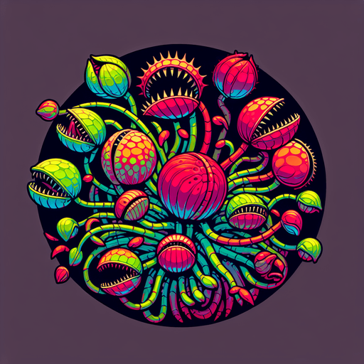 meat eating plant.
Single Game Texture.  In-Game asset.  2d.  Blank background.  High contrast.  No shadows