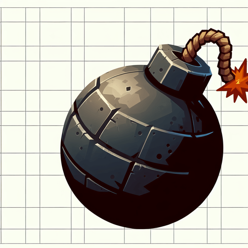 bomb.
Single Game Texture. In-Game asset. 2d. Blank background. High contrast. No shadows.
