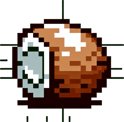 8-bit. Cartoon. coconut. No shadow. In game asset High contrast. Single Game Texture. In-Game asset. 2d. Blank background. High contrast. Single Game Texture. In-Game asset. 2d. Blank background. High contrast. No shadows.
