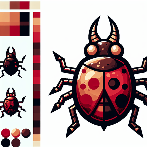 a cartoon bug. evil looking. red and brown color..
Single Game Texture. In-Game asset. 2d. Blank background. High contrast. No shadows.