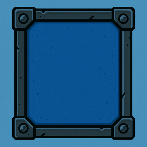 Fondo azul con un marco de hierro.
In-Game asset.  2d.  High contrast.  No shadows