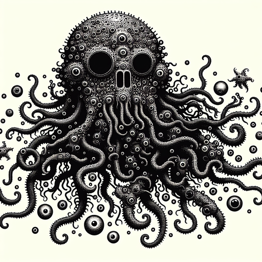 Lovecraftian monster, eyeballs, tentacles, floating
Single Game Texture. In-Game asset. 2d. Blank background. High contrast. No shadows.