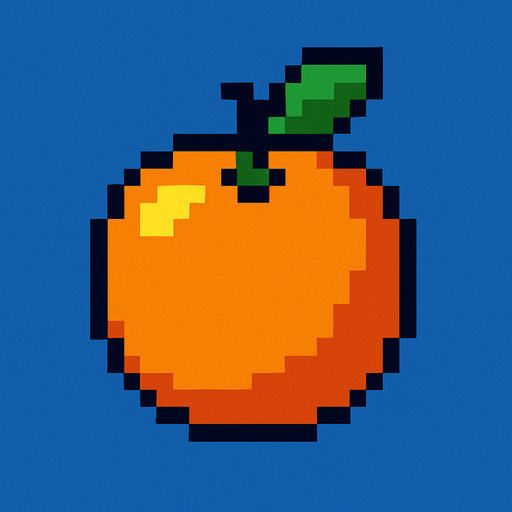8 bit orange.
In-Game asset.  2d.  High contrast.  No shadows