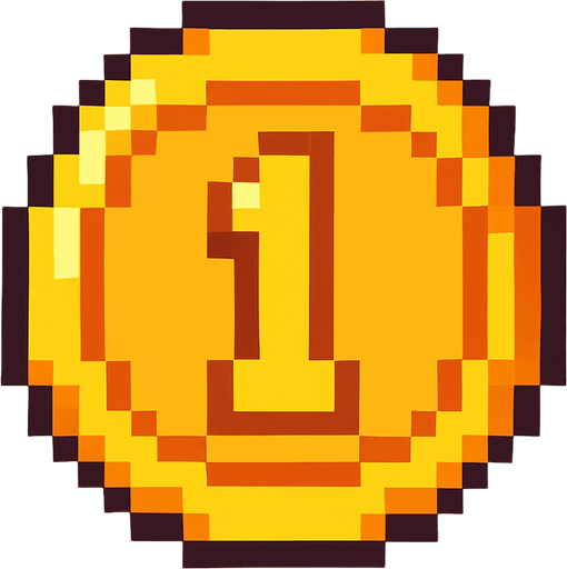 Pixel, 2d, Coin.
In-Game asset.  2d.  High contrast.  No shadows