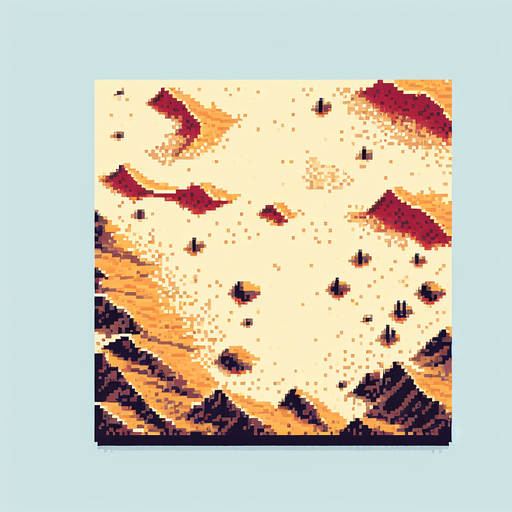 Pixel art top down aerial view barren desert, sand dunes, retro shooter
Single Game Texture. In-Game asset. 2d. Blank background. Low contrast. No shadows.