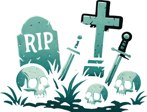 Scary graveyard with different things around it scary things spiders, web spider, skulls, swords, grass, trees..
In-Game asset.  2d.  High contrast.  No shadows