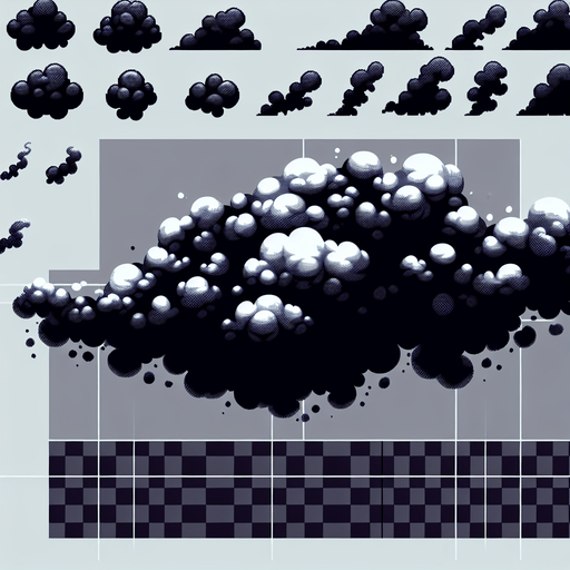 sprite sheet of smoke effect png.
Single Game Texture. In-Game asset. 2d. Blank background. High contrast. No shadows.