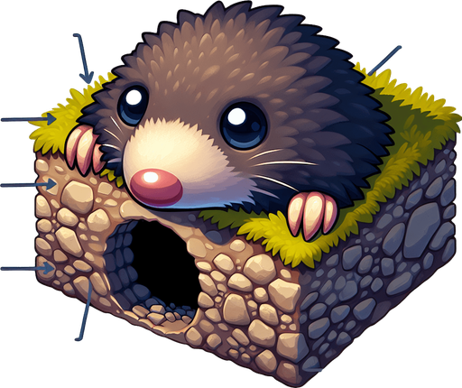 an mole coming out of a hole.
Single Game Texture. In-Game asset. 2d. Blank background. High contrast. No shadows.