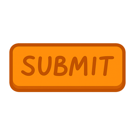 üzerinde submit yazan turuncu bir buton. No background. Transparent background. Blank background. No shadows. 2d. In-Game asset. flat