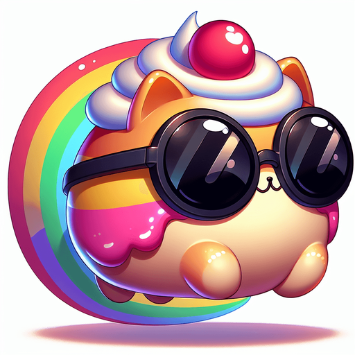 The character is a delightful Nyan Cat,with a cartoon-style essence while adopting the iconic features of this internet sensation. Its face remains round and expressive, hidden behind oversized, round, dark opaque sunglasses, giving it a mysterious yet endearing look. The transformation is most notable in its body, which now takes on the appearance of a colorful pop-tart, blending whimsy with sweetness. This unique body, smaller in proportion to its playful head, maintains the character's cute, chubby charm. Adding to its magical allure, a vibrant rainbow trail extends from behind, symbolizing its journey through the digital cosmos. The Nyan Cat's paws are positioned comfortably in front, suggesting a relaxed flight posture as it glides across the screen. This new rendition, combining the original cat's casual charm with the fantastical elements of Nyan Cat, creates a perfect mascot for both whimsical children's content and digital platforms looking to capture the heartwarming joy of internet culture..
Single Game Texture. In-Game asset. 2d. Blank background. High contrast. No shadows.