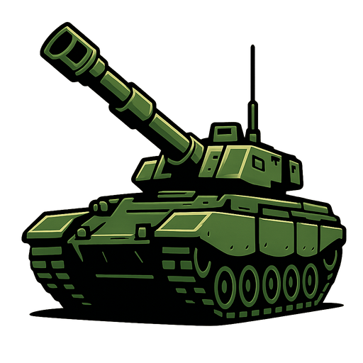 Military Tank with gun facing up.
In-Game asset.  2d.  High contrast.  No shadows
