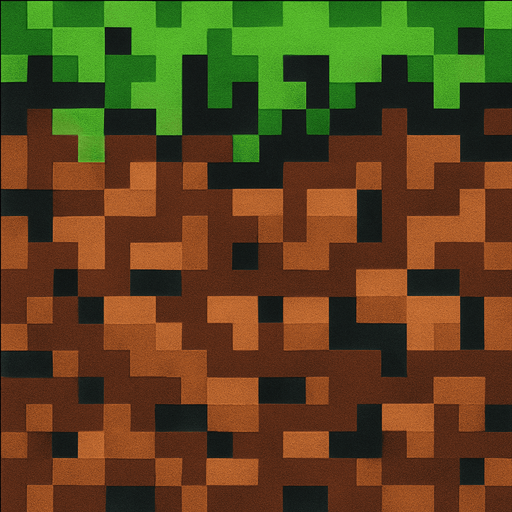 ground have mincraft ground trxture.
In-Game asset.  2d.  High contrast.  No shadows