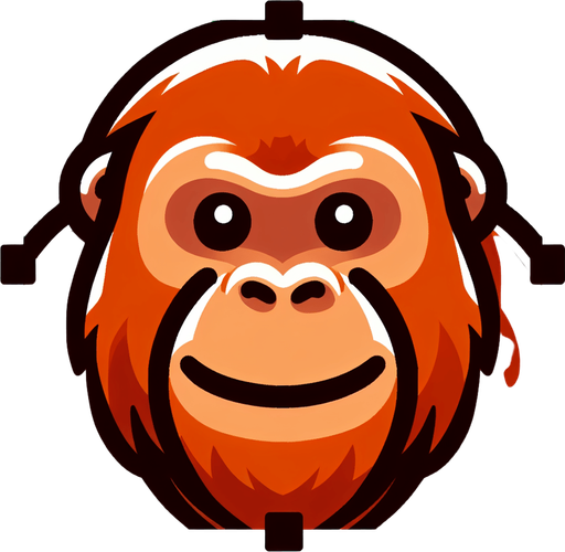 An orangutan in a cartoon image..
Single Game Texture. In-Game asset. 2d. Blank background. High contrast. No shadows.