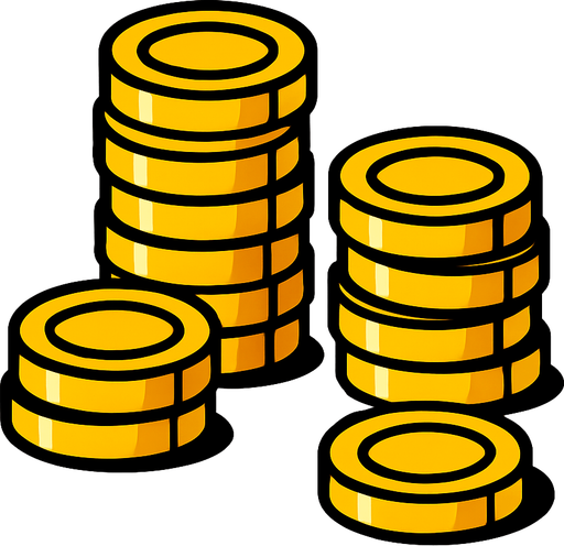 Gold coins.
In-Game asset.  2d.  High contrast.  No shadows