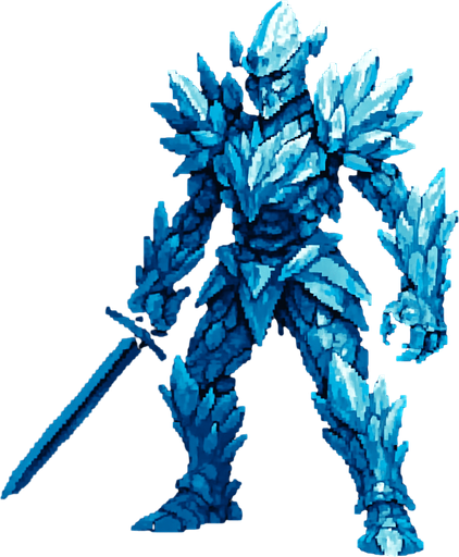 Crystal guardian Dark souls style 2d pixel art.
In-Game asset.  2d.  High contrast.  No shadows