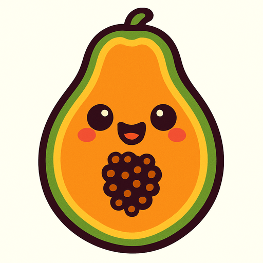 Papaya with cute face.
In-Game asset.  2d.  High contrast.  No shadows