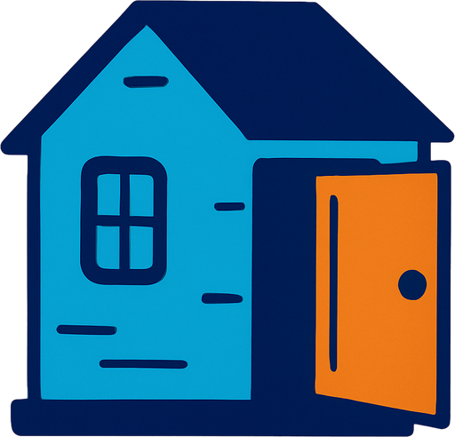 blue house, open door looking left.
In-Game asset.  2d.  High contrast.  No shadows