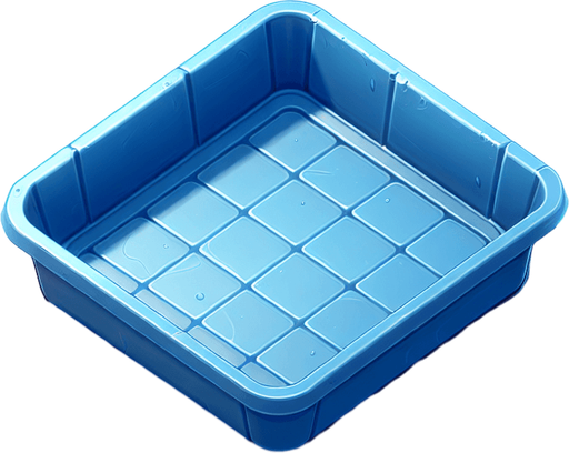 blue plastic tray. topdown view.
Single Game Texture. In-Game asset. 2d. Blank background. High contrast. No shadows.