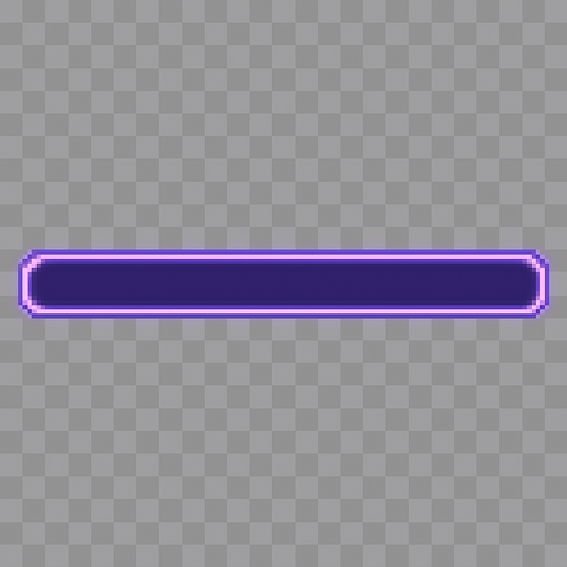 A minimalist horizontal pixel art timeline bar, 2048x40 resolution, designed for a lo-fi rhythm pixel game. The bar is sleek and thin, with subtle purple and violet tones, no numbers or markers. The style is consistent with a DJ-themed interface — soft glowing edges, pixel-perfect precision, and no background (transparent). The bar should feel modern yet retro, fitting into a dreamy neon-lit rhythm game UI..
In-Game asset.  2d.  High contrast.  No shadows