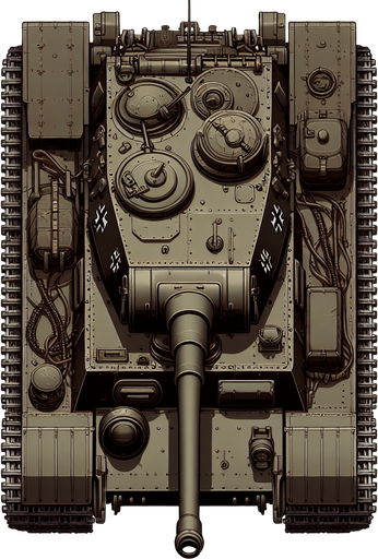 vertical 2d anime image style. german nazi ww2 battle tank. top down image.
Single Game Texture.  In-Game asset.  2d.  Blank background.  High contrast.  No shadows