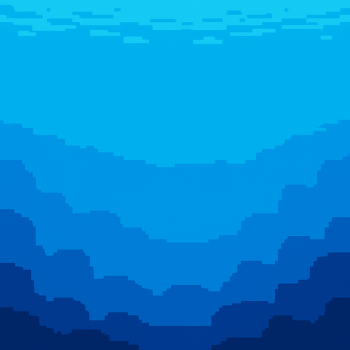 2D pixel art underwater background, empty and minimal, with no objects or creatures. Just a calm blue gradient representing water depth..
In-Game asset.  2d.  High contrast.  No shadows