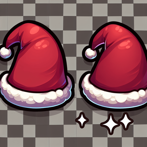 a simple dark red cartoon christmas hat
Single Game Texture. In-Game asset. 2d. Blank background. High contrast. No shadows. No text.