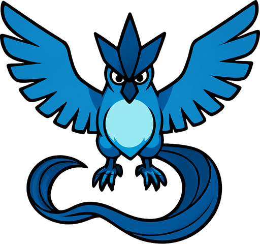Articuno visto desde arriba.
In-Game asset.  2d.  High contrast.  No shadows