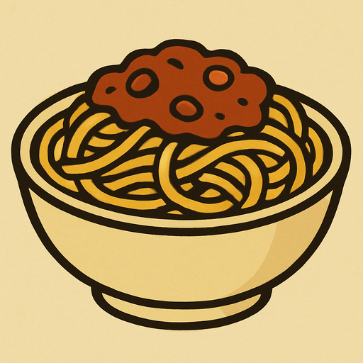 Bowl of spaghetti in professor Layton game style artwork.
In-Game asset.  2d.  High contrast.  No shadows