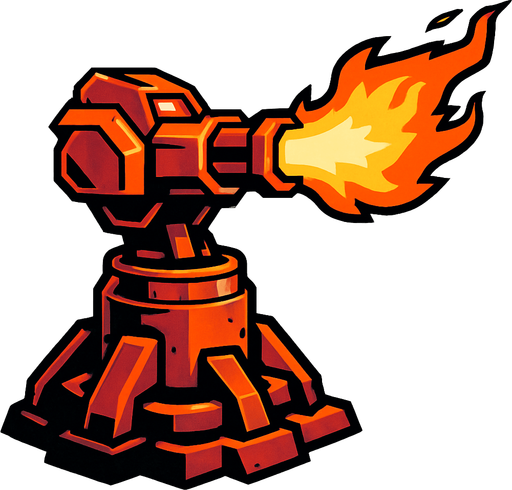 Torreta futurista grande de fuego.
In-Game asset.  2d.  High contrast.  No shadows