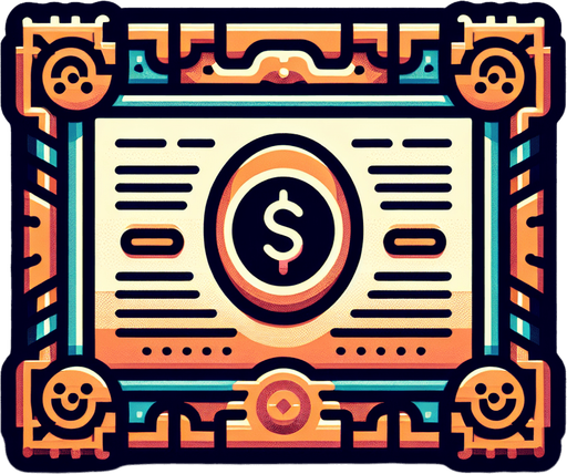 A colorfull horizontal rectangle shaped simple stock certificate icon with a badge and in perspective.
Single Game Texture. In-Game asset. 2d. Blank background. High contrast. No shadows.