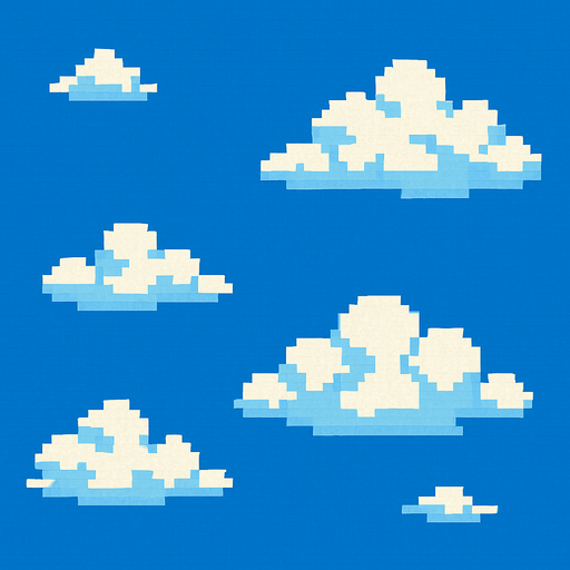 Day sky and clouds style pixel 1980.
In-Game asset.  2d.  High contrast.  No shadows. Pixel
