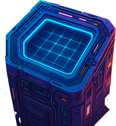 Pack top square of tower facing the screen to use it as a grid. future. seen from above. HD colors.