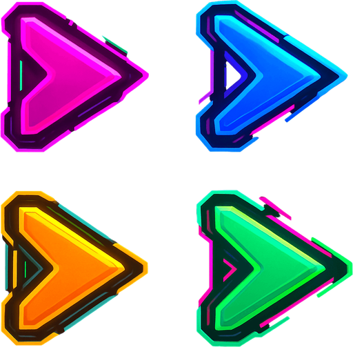 Setting buttons shapes as Triangle pointing to the right. HD colors. cyberpunk. Abstract. Different colors.
In-Game asset.  2d.  High contrast.  No shadows