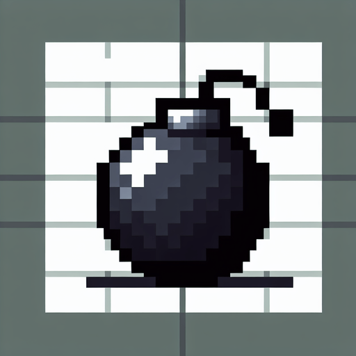 bomb pikcel.
Single Game Texture. In-Game asset. 2d. Blank background. High contrast. No shadows.