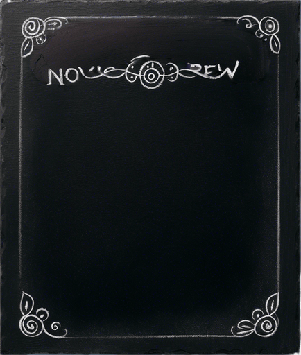Text "NOVICE BREW" in chalk, handwritten