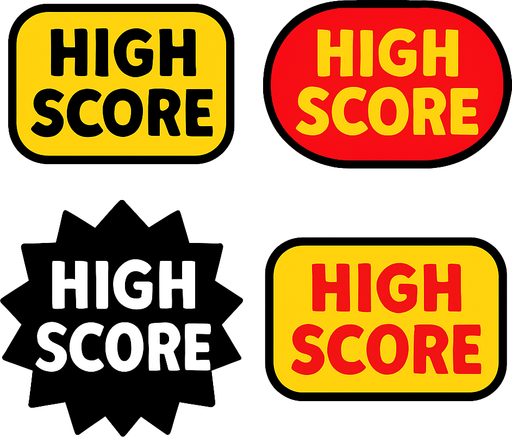 Pack of High score button.
In-Game asset.  2d.  High contrast.  No shadows
