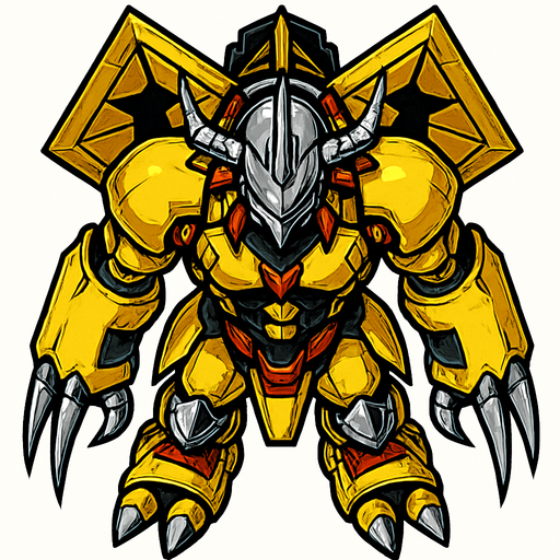 Wargreymon, visto desde arriba, detalles muy altos, sin errores idéntico.
In-Game asset.  2d.  High contrast.  No shadows