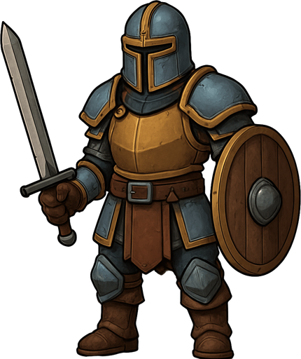 in game asset, colored, 2d warrior, face covered with helmet