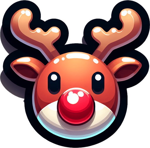 one cute christmas reindeer head with a red nose. plastic style. Single Game Texture. In-Game asset. 2d. Blank background. High contrast. No shadows.