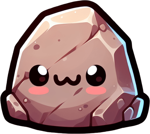 Cartoon style cute rock.
Single Game Texture. In-Game asset. 2d. Blank background. High contrast. No shadows.
